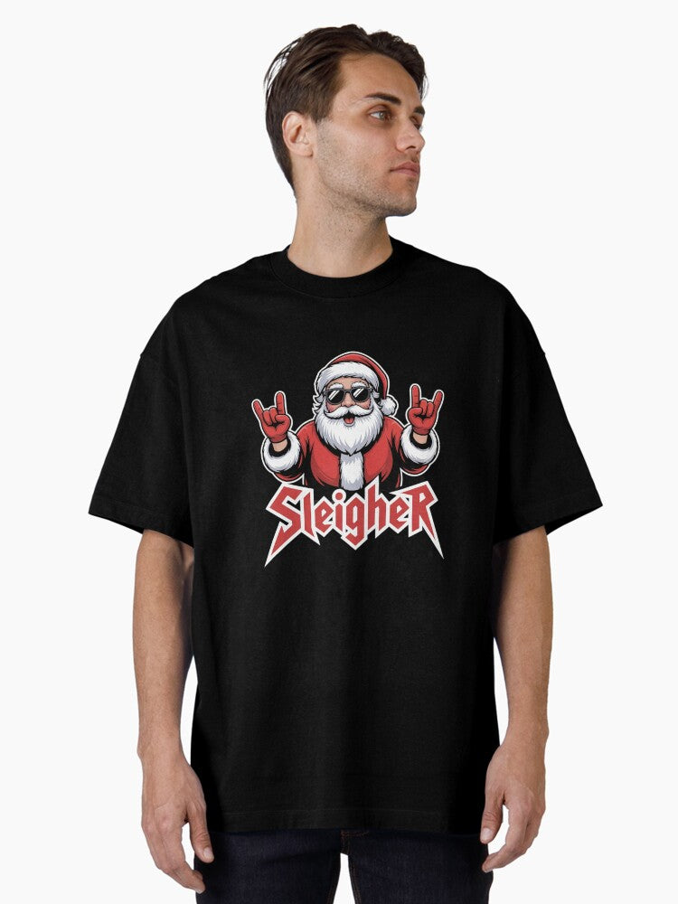 Sleigher Santa Claus Metal Christmas funny Hail Santa Oversized T Shirt T Shirt Best Seller Look Daily Comfort Wear