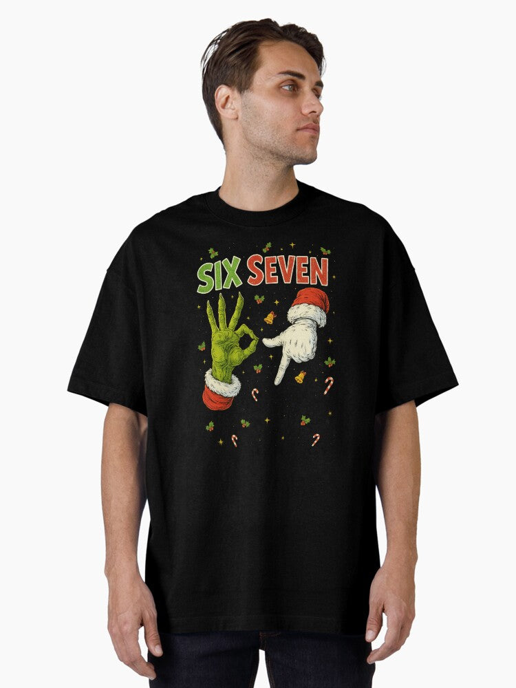 Six Seven Christmas Hands – Funny Holiday Festive Oversized T-Shirt
