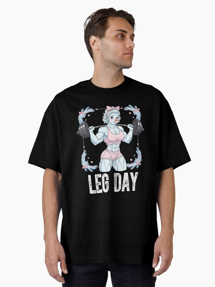 Funny Chritsmas Snow Woman Lover Leg Day Gym Workout Fitness Squat Oversized T-Shirt