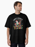 Santa's Favorite Music Teacher Christmas Santa Hat Matching Oversized T-Shirt