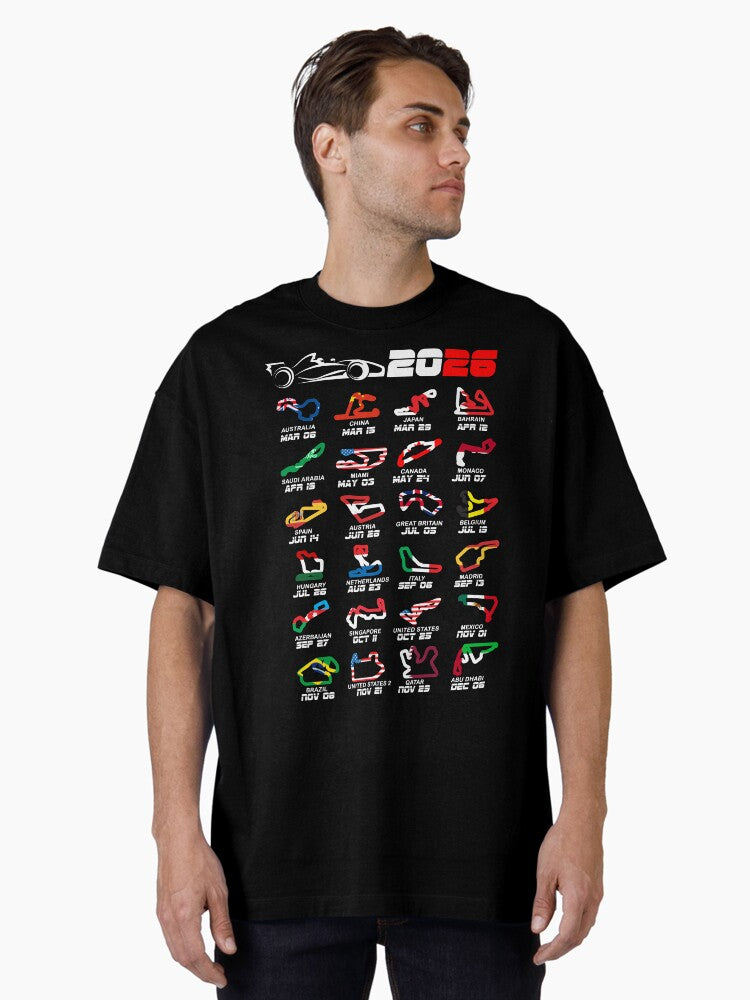 Calendar Formula race cars 2026 circuits colors v2 Oversized T Shirt T Shirt Best Seller Look High Search Demand