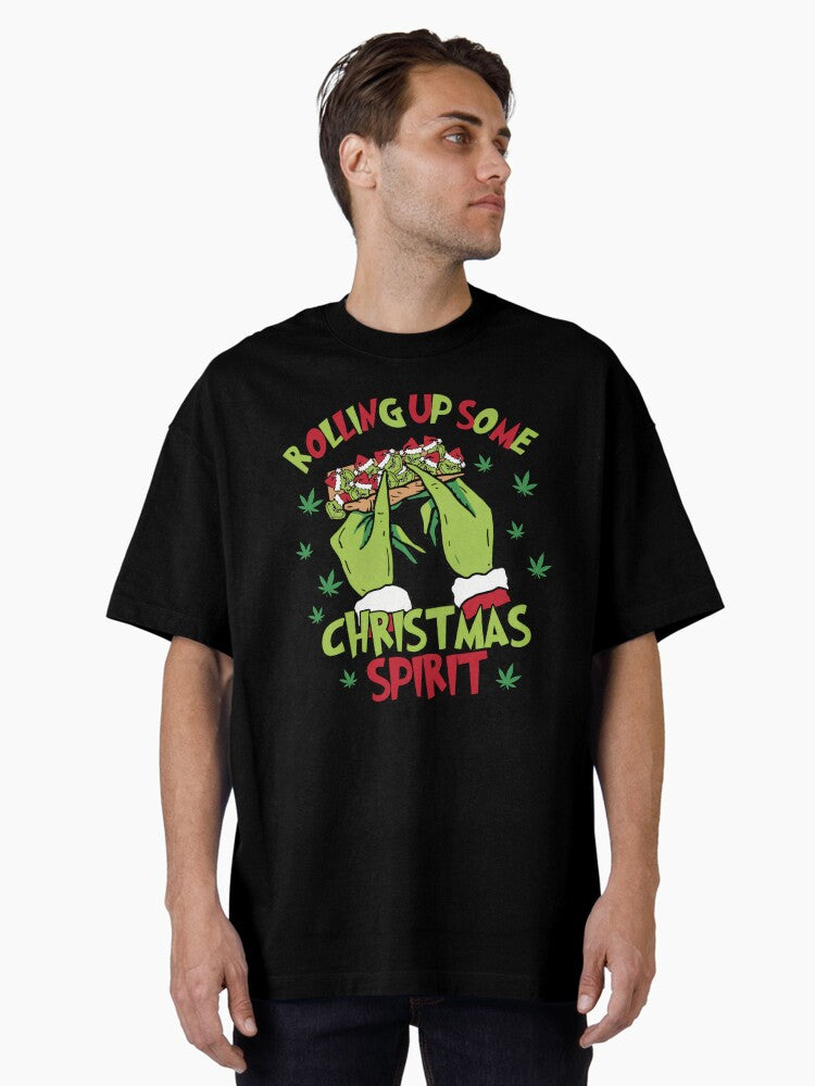 Funny Christmas Mean Guy, Retro Christmas, Christmas Svg, Rolling Up Some Christmas Spirit Oversized T-Shirt