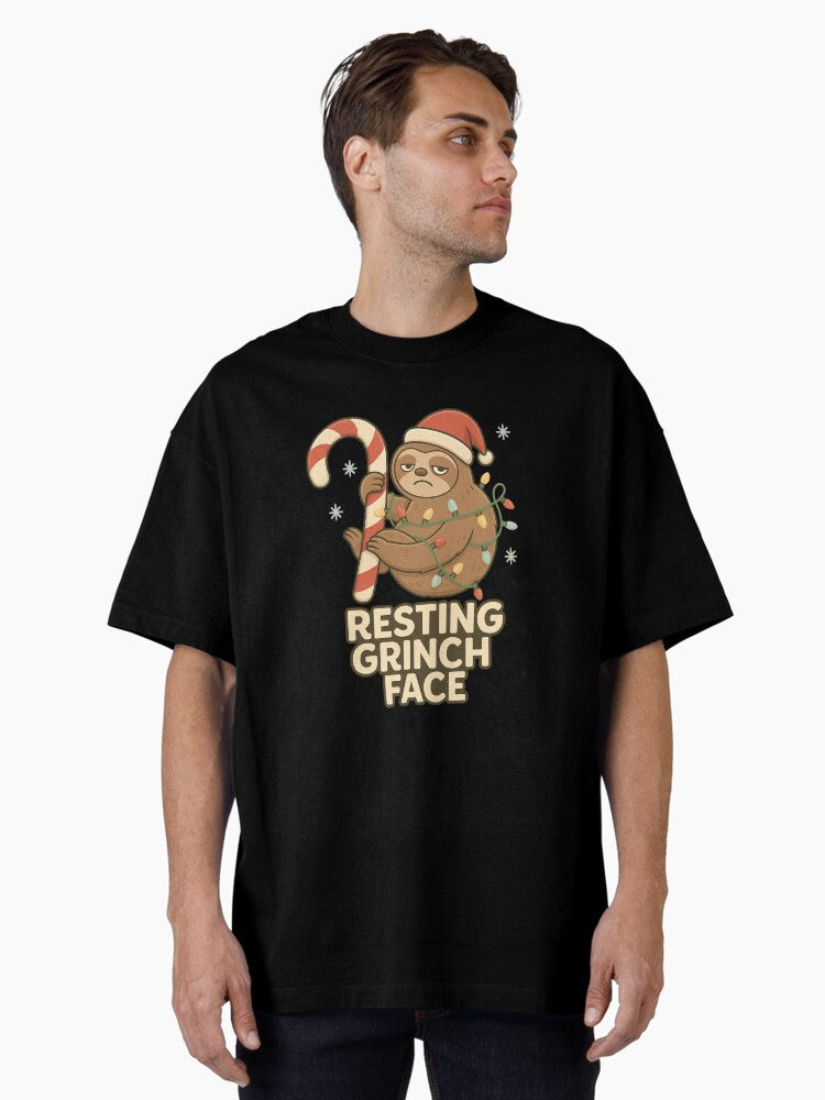 Resting Grinch Face” – Funny Christmas Sloth Oversized T-Shirt