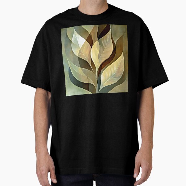 Elegant Boho Warm Earthtones Stylized Leaves Design Art Oversized T-Shirt for Sale by DEC02