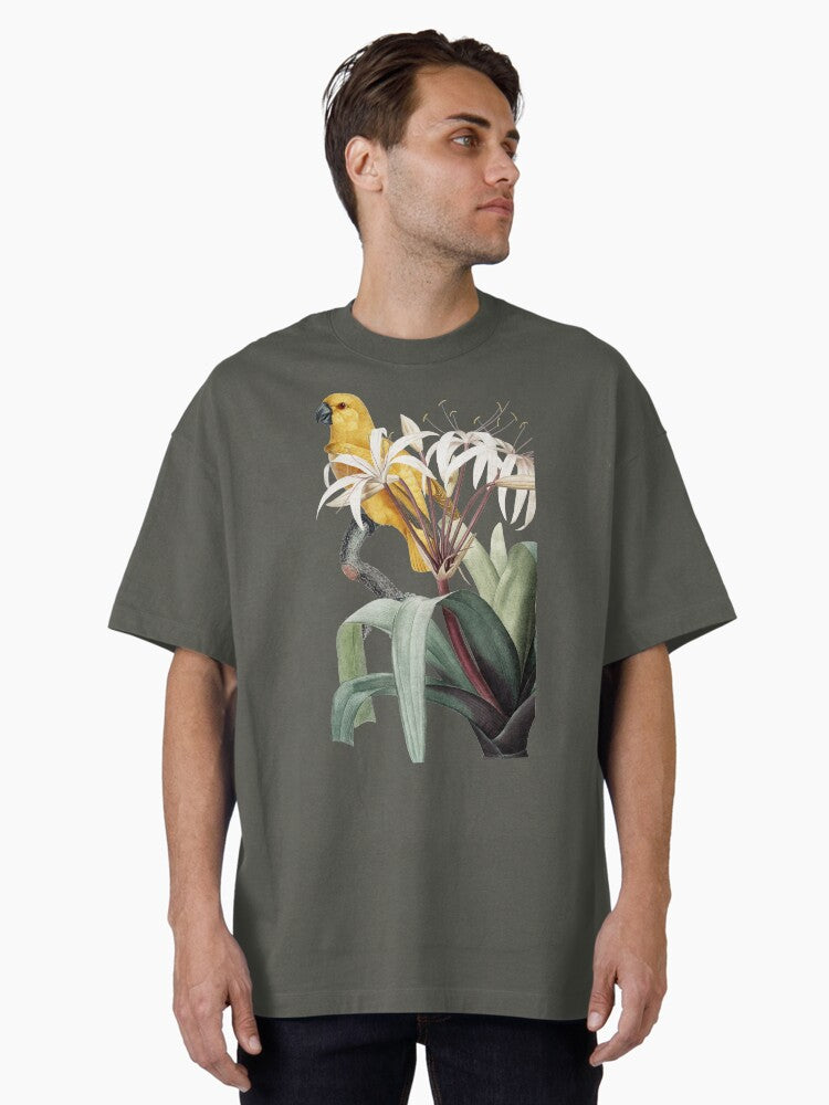 Parrot Tropical Flowers Vintage Oversized T-Shirt