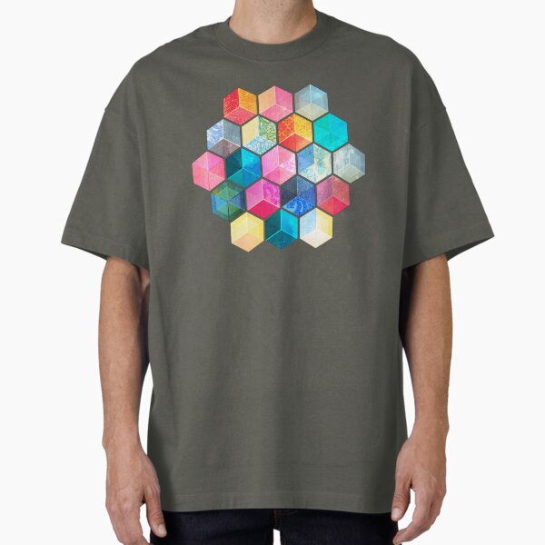 Crystal Bohemian Honeycomb Cubes - colorful hexagon pattern Oversized T-Shirt for Sale by micklyn
