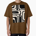 Palm Springs Retro Midcentury Modern Abstract Pattern in Black and Almond Cream Oversized T-Shirt for Sale by kierkegaard