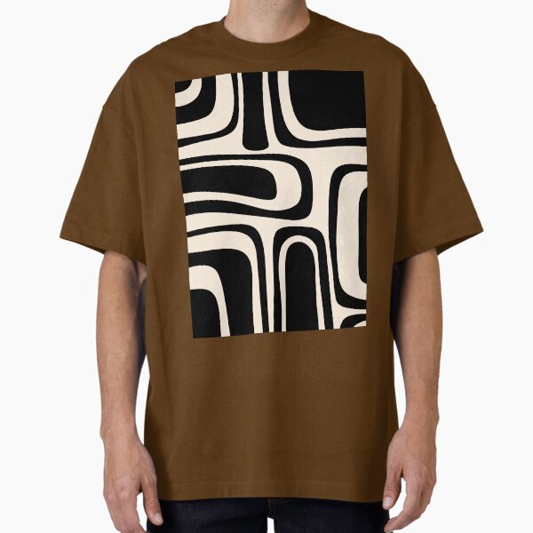 Palm Springs Retro Midcentury Modern Abstract Pattern in Black and Almond Cream Oversized T-Shirt for Sale by kierkegaard