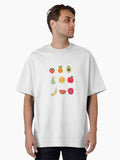 “Kawaii Jelly Cat Fruit Sticker Sheet – 9 Adorable Fruity Faces” Oversized T-Shirt