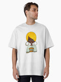 A black cartoon character with yellow hair and big earrings wearing a cute tshirt Oversized T-Shirt | Graphic T-Shirt for Unisex