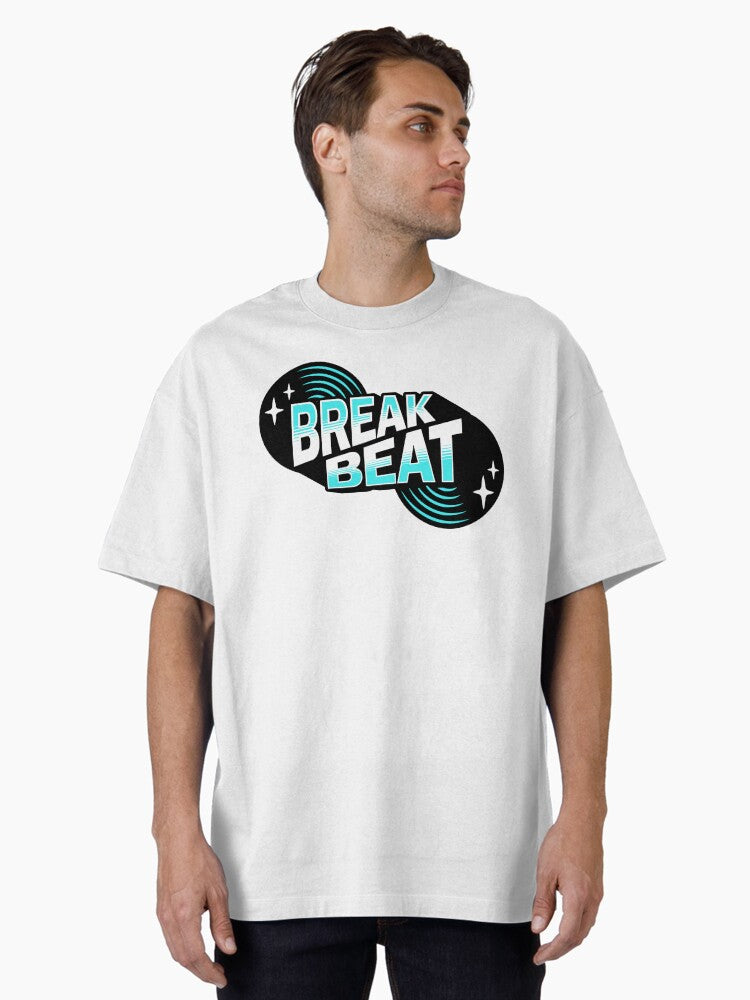 Breakbeat - Retro Vinyl Blue Oversized T-shirt | Trendy Graphic Tee | Casual Unisex T-shirt