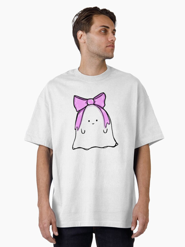 Floating Coquette Ghost in Pink Oversized T-Shirt