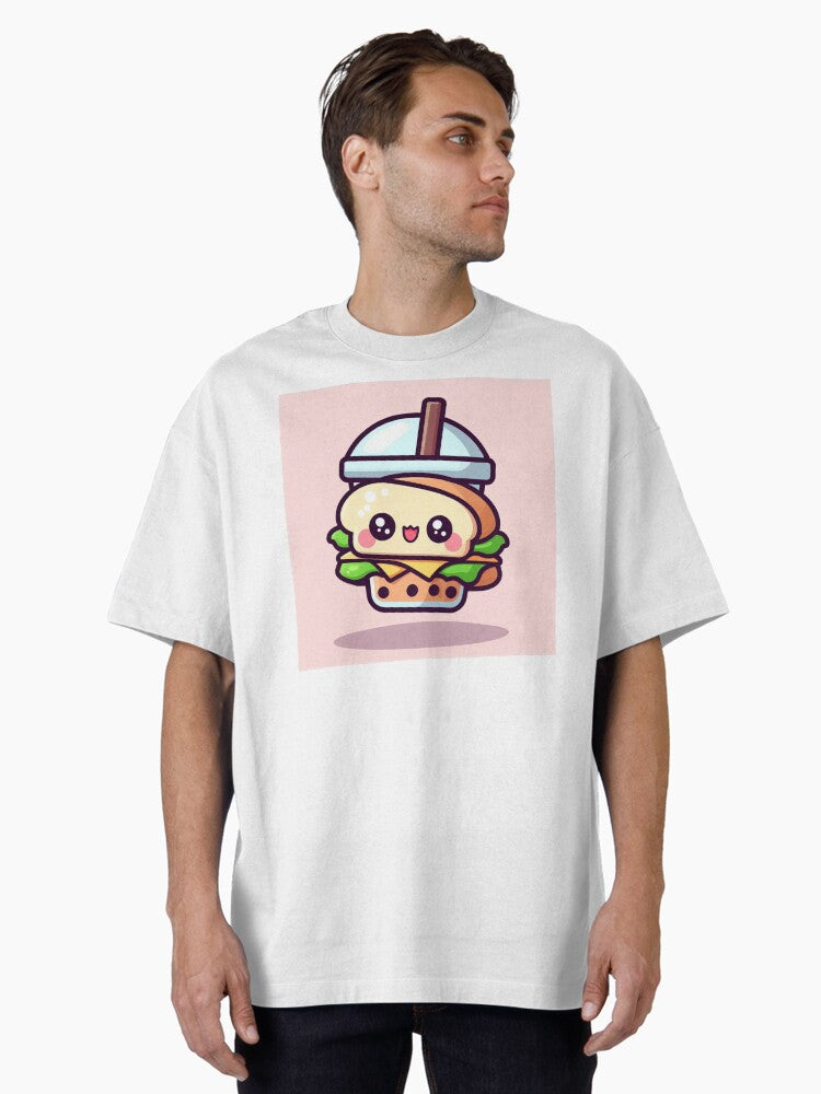 ADORABLE little sandwich designed as a bubble tea cup with pink background! Oversized T-Shirt