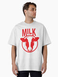 Milk Bottle Sticker Oversized T-Shirt | Graphic T-Shirt for Unisex
