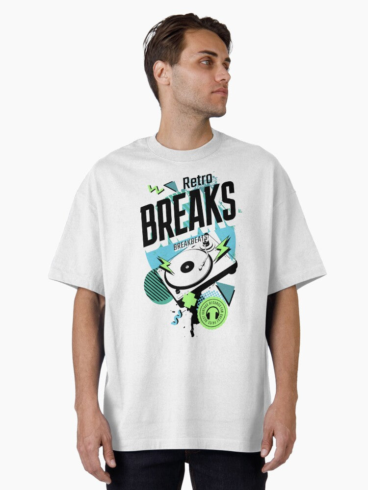 Breakbeat - Retro Breaks Turntable Blackbluegreen Oversized T-shirt | Trendy Graphic Tee | Casual Unisex T-shirt