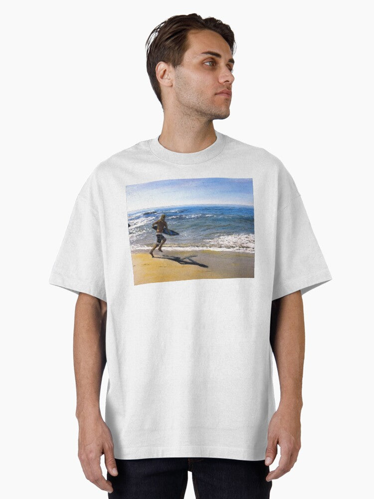 Skim Boarding at Pearl Beach Oversized T-Shirt | Graphic T-Shirt for Unisex
