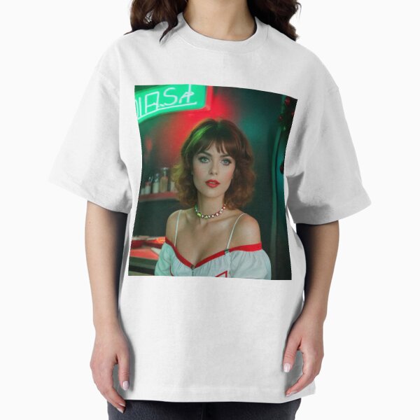 Red Green Sexy Neon Christmas Girl Santa Elf Oversized T-Shirt