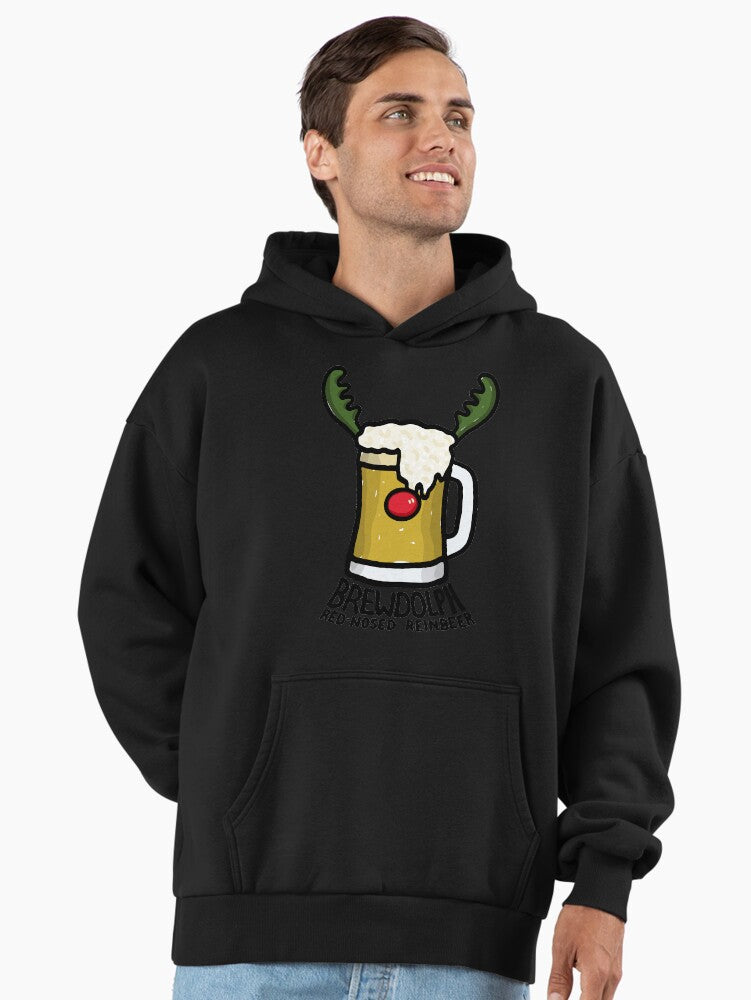 Brewdolph the Red Nosed Reinbeer Rudolf Christmas Beer Premium Oversized Hoodie | Premium Unisex T-Shirt, Trending Graphic Tee