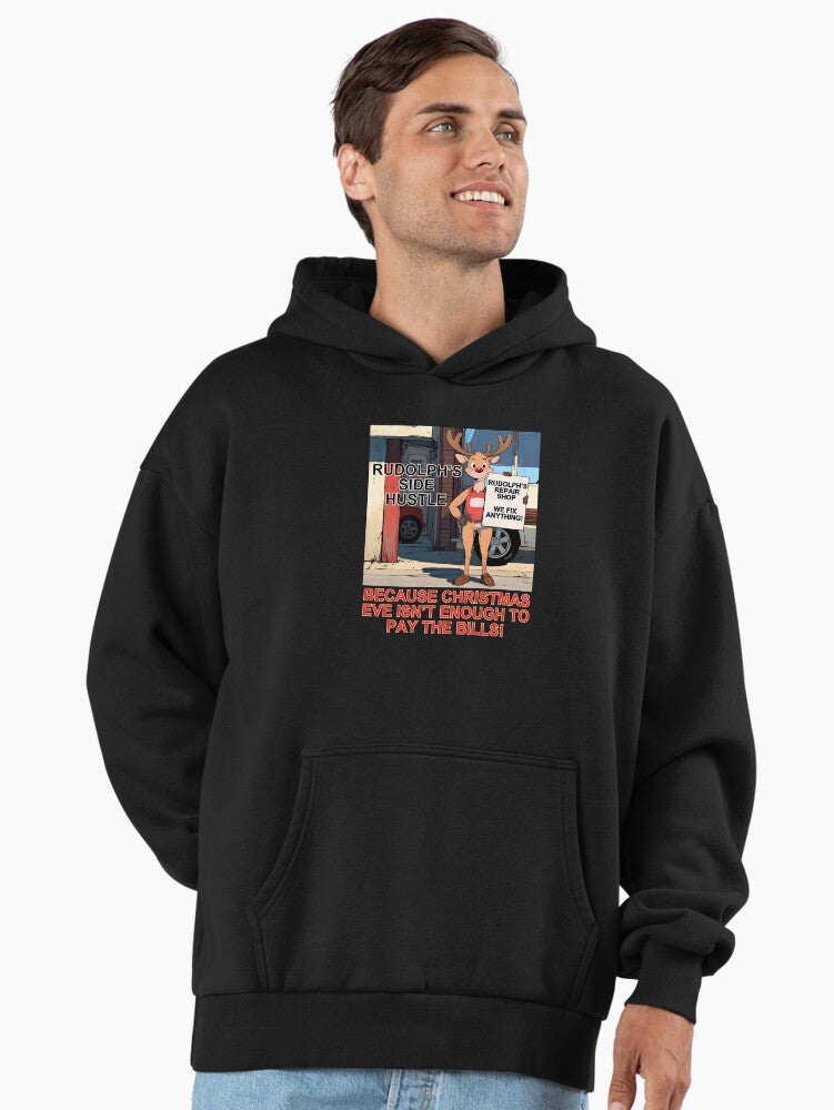 Rudolph Reindeer Repair Shop Side Hustle Christmas Premium Oversized Hoodie | Premium Unisex T-Shirt, Trending Graphic Tee