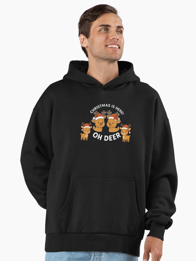 Reindeer christmas is here oh deer Premium Oversized Hoodie | Premium Unisex T-Shirt, Trending Graphic Tee