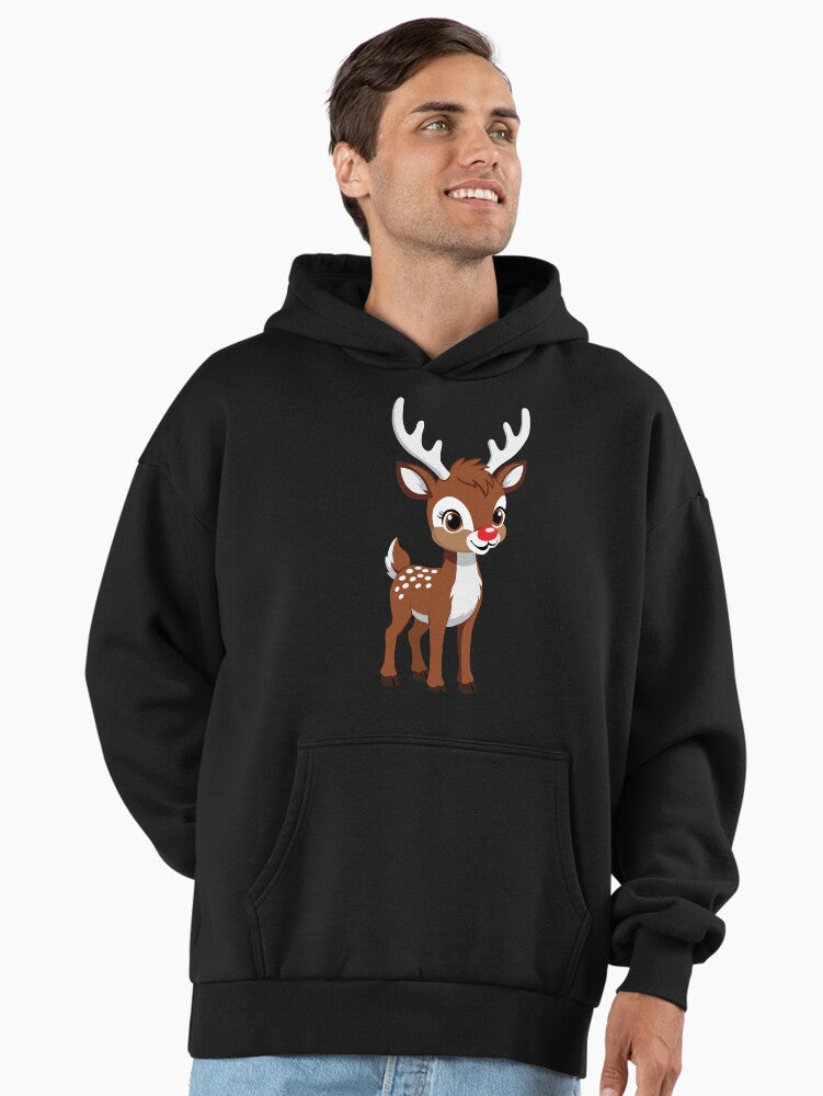 Rudolph The Red Nose Reindeer - Illustration Premium Oversized Hoodie | Premium Unisex T-Shirt, Trending Graphic Tee