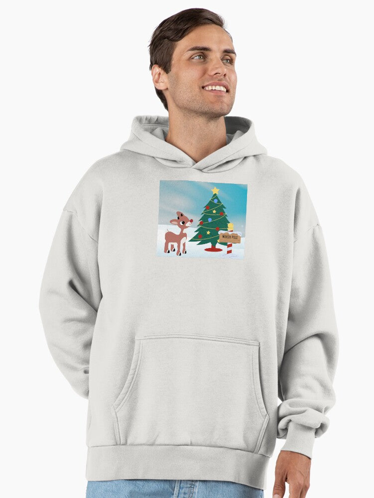 Rudolph at the North Pole Christmas Premium Oversized Hoodie | Premium Unisex T-Shirt, Trending Graphic Tee