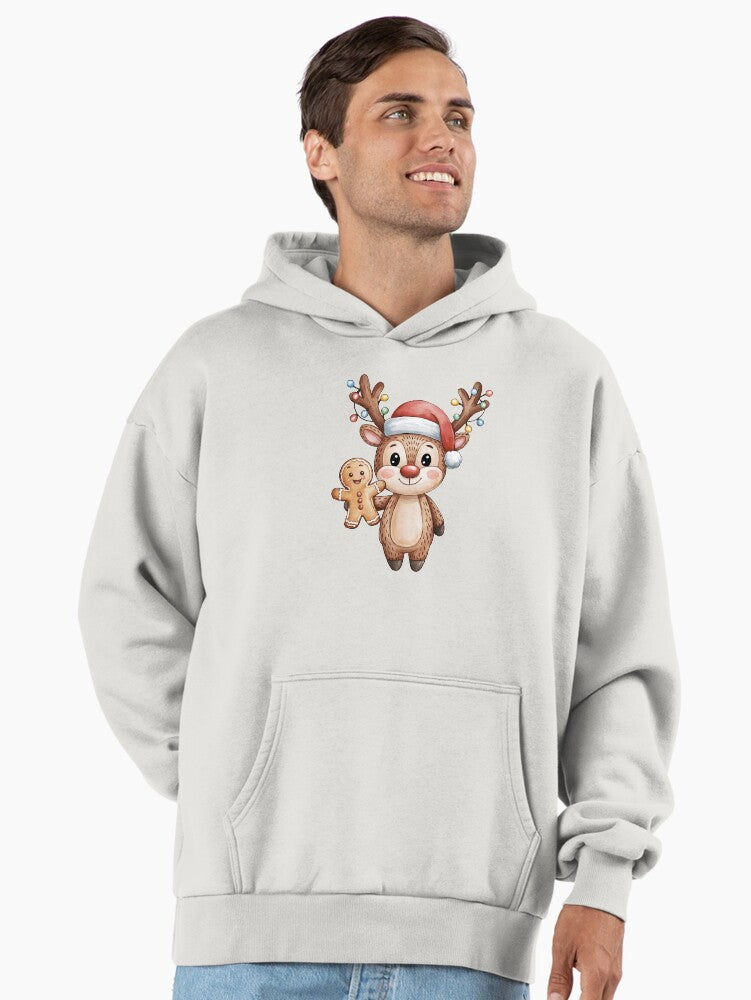 Christmas Reindeer with Gingerbread Premium Oversized Hoodie | Premium Unisex T-Shirt, Trending Graphic Tee