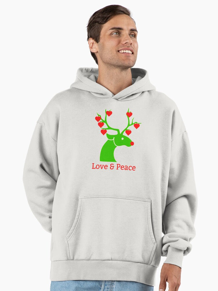 Reindeer Love & Peace Christmas Premium Oversized Hoodie | Premium Unisex T-Shirt, Trending Graphic Tee
