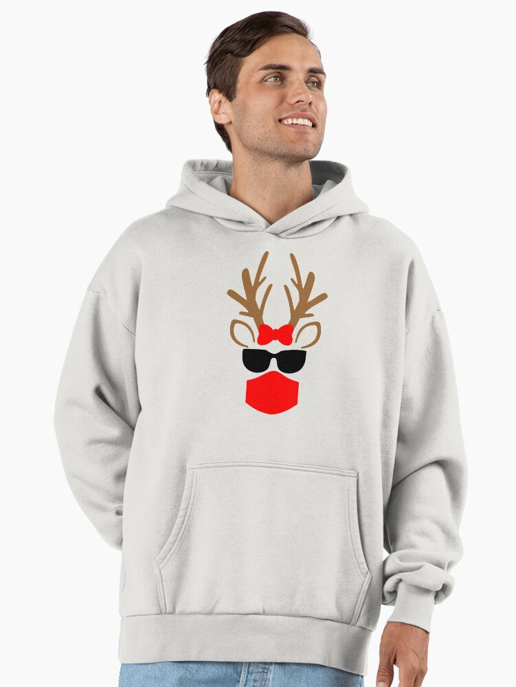 Funny Rudolph The Reindeer with Face Mask and Sunglasses Christmas 2020 Premium Oversized Hoodie | Premium Unisex T-Shirt, Trending Graphic Tee
