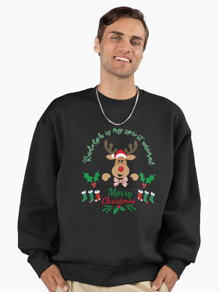 cute Rudolph Christmas deer Premium Oversized Sweatshirt | Premium Unisex T-Shirt, Trending Graphic Tee