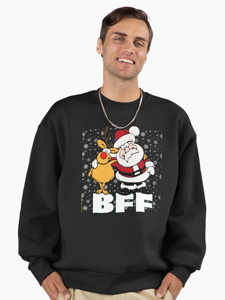 Santa Claus and Rudolph the Red Nosed Reindeer Best Friends Forever Merry Christmas Premium Oversized Sweatshirt | Premium Unisex T-Shirt, Trending Graphic Tee
