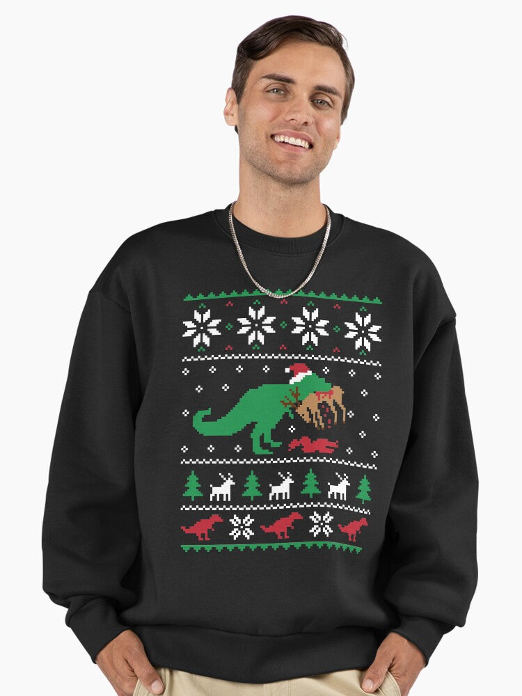 Dinosaur Ugly Christmas Sweater - Funny Christmas Gift Premium Oversized Sweatshirt | Premium Unisex T-Shirt, Trending Graphic Tee