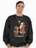 Classic Christmas Santa and Rudolph Cute Reindeer Vintage Art Premium Oversized Sweatshirt | Premium Unisex T-Shirt, Trending Graphic Tee