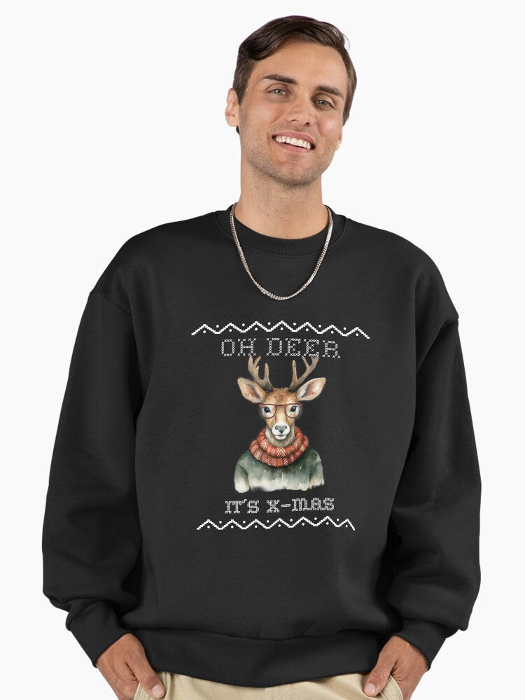 Ugly Christmas Sweater with a Cute Christmas Deer Xmas Sweater Christmas Jumper Premium Oversized Sweatshirt | Premium Unisex T-Shirt, Trending Graphic Tee