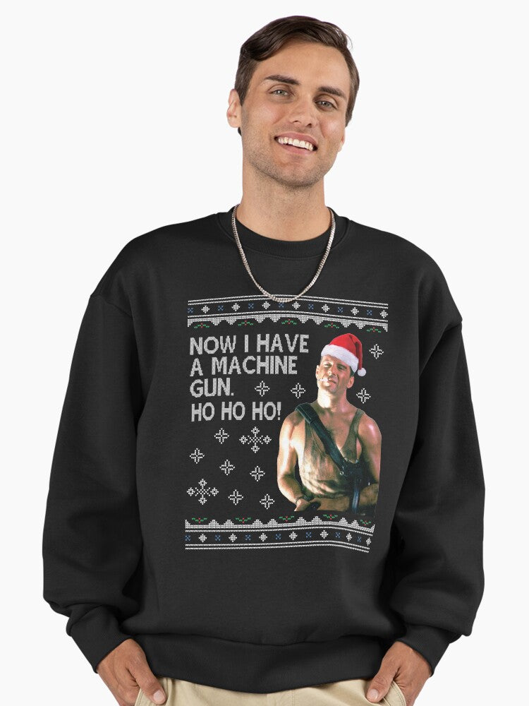 Die Hard Ho Ho Ho Machine Gun Christmas Kint Premium Oversized Sweatshirt | Premium Unisex T-Shirt, Trending Graphic Tee