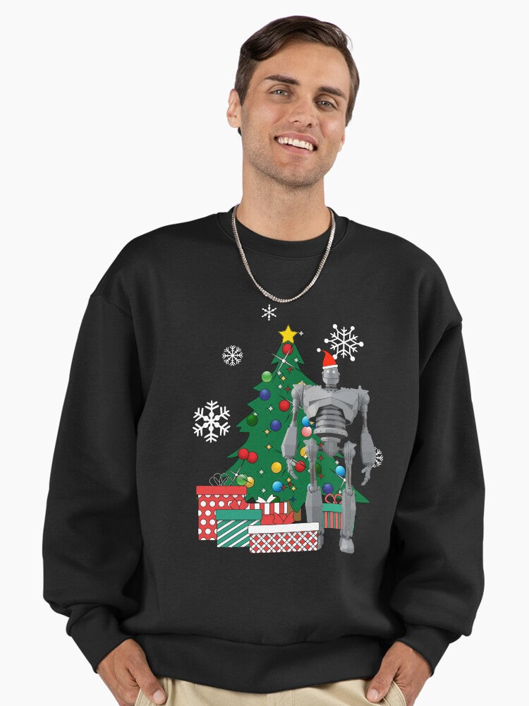 Iron Giant Around The Christmas Tree Premium Oversized Sweatshirt | Premium Unisex T-Shirt, Trending Graphic Tee