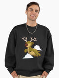 Christmas Cute Flying Reindeer Premium Oversized Sweatshirt | Premium Unisex T-Shirt, Trending Graphic Tee