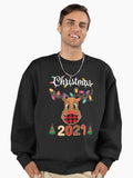 Matching Family Christmas 2021 Plaid Mask Rudolph Reindeer Premium Oversized Sweatshirt | Premium Unisex T-Shirt, Trending Graphic Tee