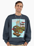 Funny Santa on Rudolph plane drawing Premium Oversized Sweatshirt | Premium Unisex T-Shirt, Trending Graphic Tee