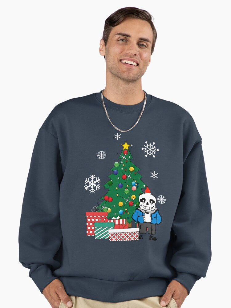 Sans Around The Christmas Tree Undertale Premium Oversized Sweatshirt | Premium Unisex T-Shirt, Trending Graphic Tee