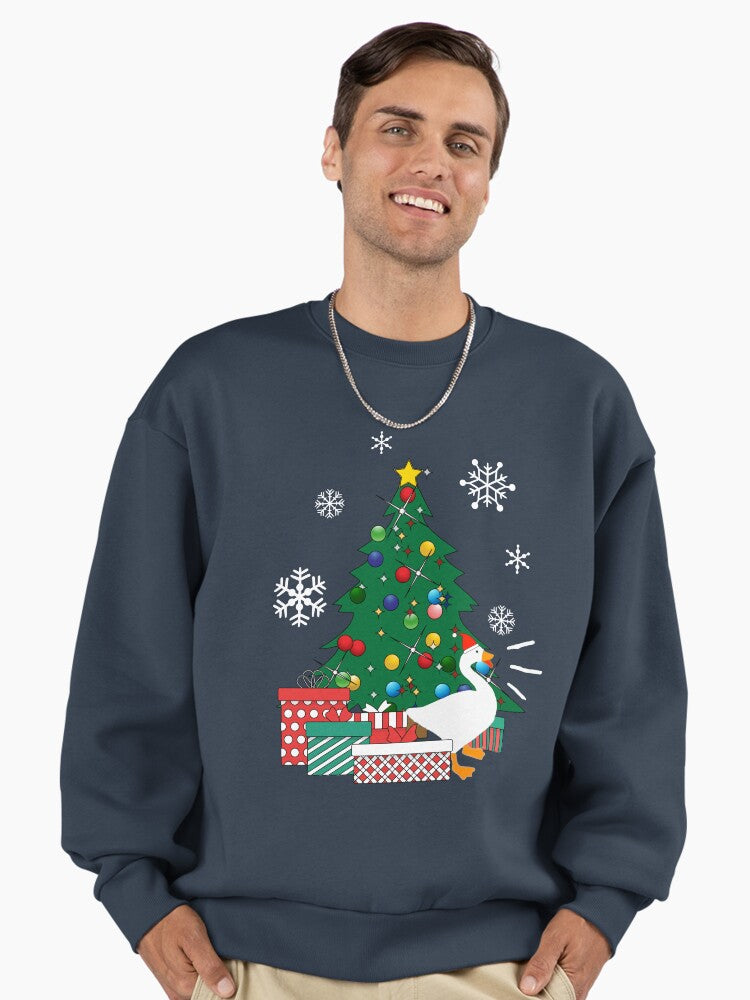 Honk Goose Around The Christmas Tree Premium Oversized Sweatshirt | Premium Unisex T-Shirt, Trending Graphic Tee