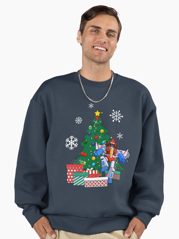 Starscream Around The Christmas Tree Transformers Premium Oversized Sweatshirt | Premium Unisex T-Shirt, Trending Graphic Tee