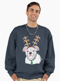 White Holiday Bulldog Premium Oversized Sweatshirt | Premium Unisex T-Shirt, Trending Graphic Tee