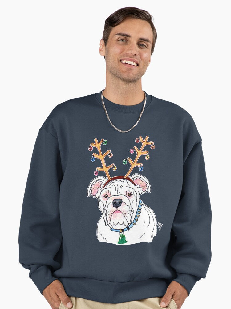 White Holiday Bulldog Premium Oversized Sweatshirt | Premium Unisex T-Shirt, Trending Graphic Tee