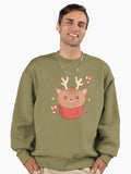 Cute Rudolph Reindeer Cupcake Premium Oversized Sweatshirt | Premium Unisex T-Shirt, Trending Graphic Tee