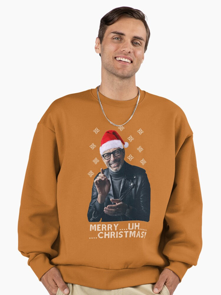 Jeff Goldblum Merry Uh Christmas Premium Oversized Sweatshirt | Premium Unisex T-Shirt, Trending Graphic Tee