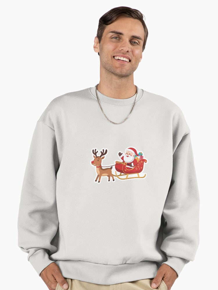 Santa and Rudolph bringing gifts Premium Oversized Sweatshirt | Premium Unisex T-Shirt, Trending Graphic Tee