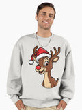 Rudolph The Red Nosed Reindeer wearing Santa's hat Premium Oversized Sweatshirt | Premium Unisex T-Shirt, Trending Graphic Tee