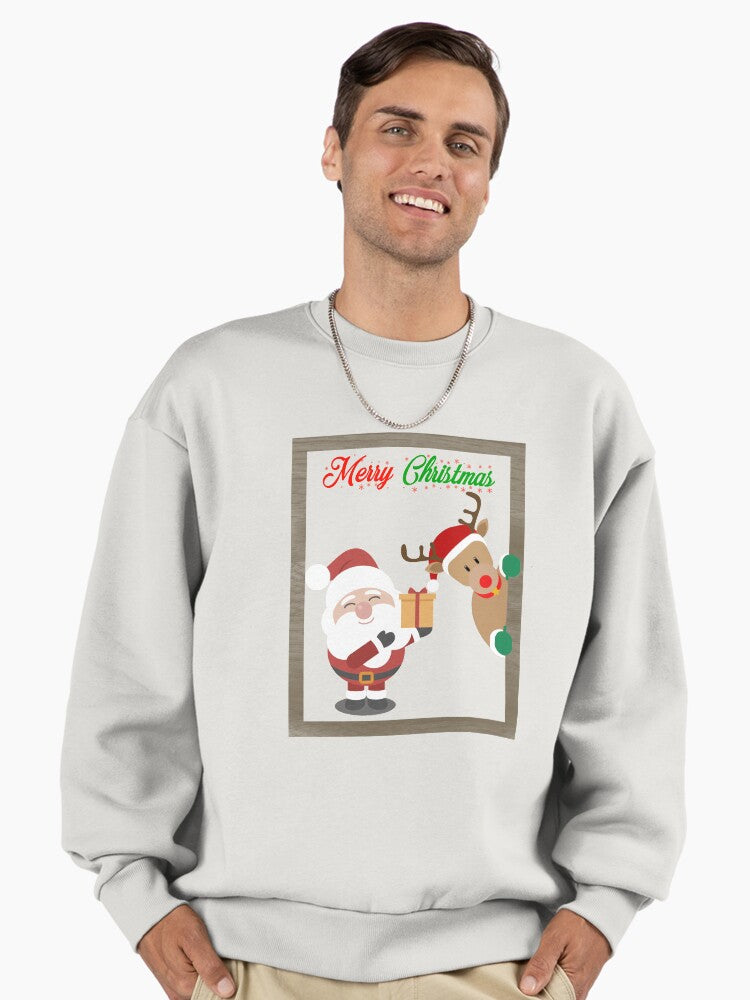 Merry Christmas Santa and Rudolph Tshirt Design Premium Oversized Sweatshirt | Premium Unisex T-Shirt, Trending Graphic Tee
