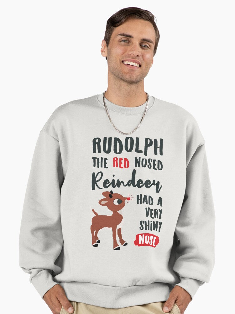 Classic Rudolph the Red Nosed Reindeer Typography © GraphicLoveShop Premium Oversized Sweatshirt | Premium Unisex T-Shirt, Trending Graphic Tee